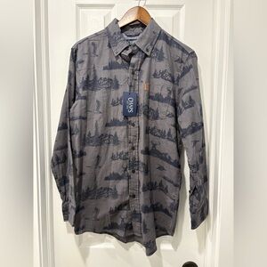 Chaps Ralph Lauren Gray Patterned Men's Shirt button up NWT outdoor wildlife
